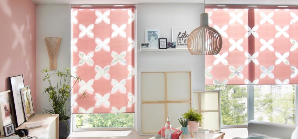 Doppelrollo mit Rot weiß Dekor