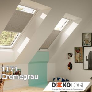 Zwei Cremegrau Velux Wabenplissees im Dachfenster 1171 Cremegrau Dachfenster Faltstore
