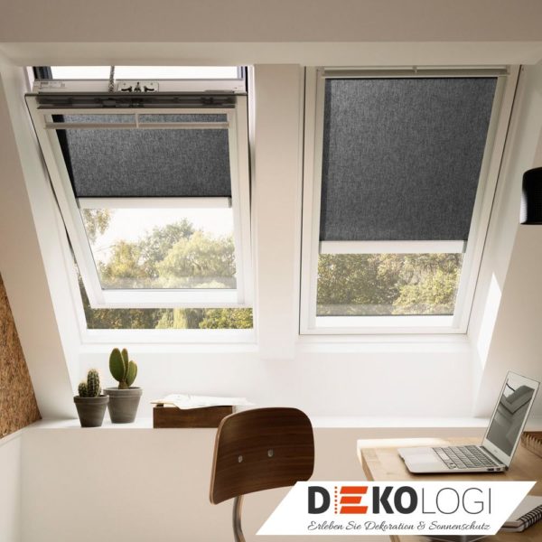 Solar Sichtschutzrollo mit Akku Dekor grau