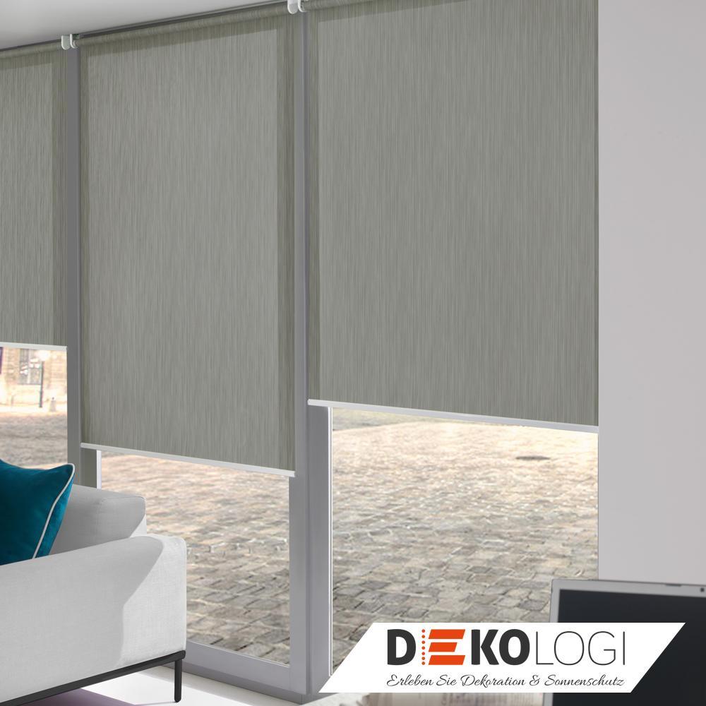 Drei Smart Home Elektrorollos in grau