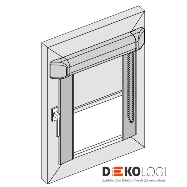 Glasleistenrollo mit Schienen als Zeichnung
