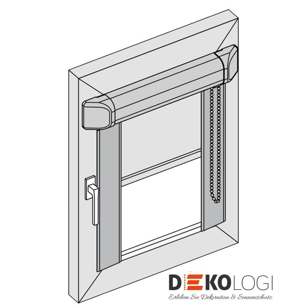 Glasleistenrollo mit Schienen als Zeichnung