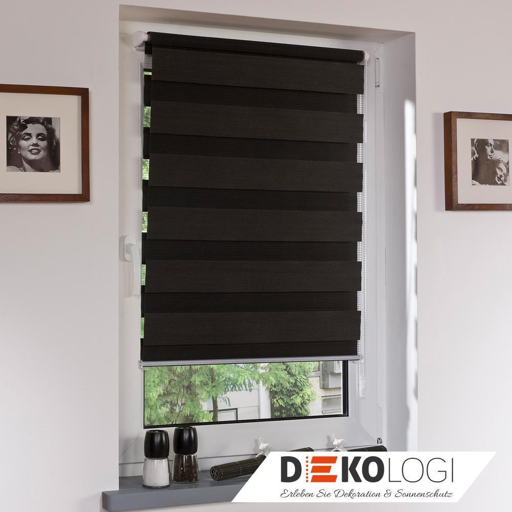 Schwarzes Doppelrollo mit fester Breite