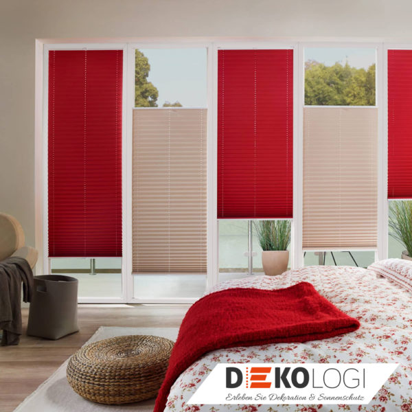 Plissee Rot beige Raumbild nach Maß