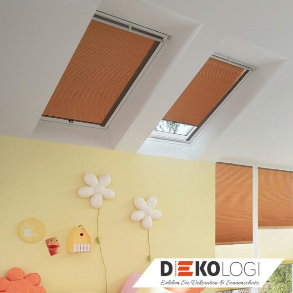 Dachfensterplissee in Orange Beige für Velux Roto Fakro Fenster