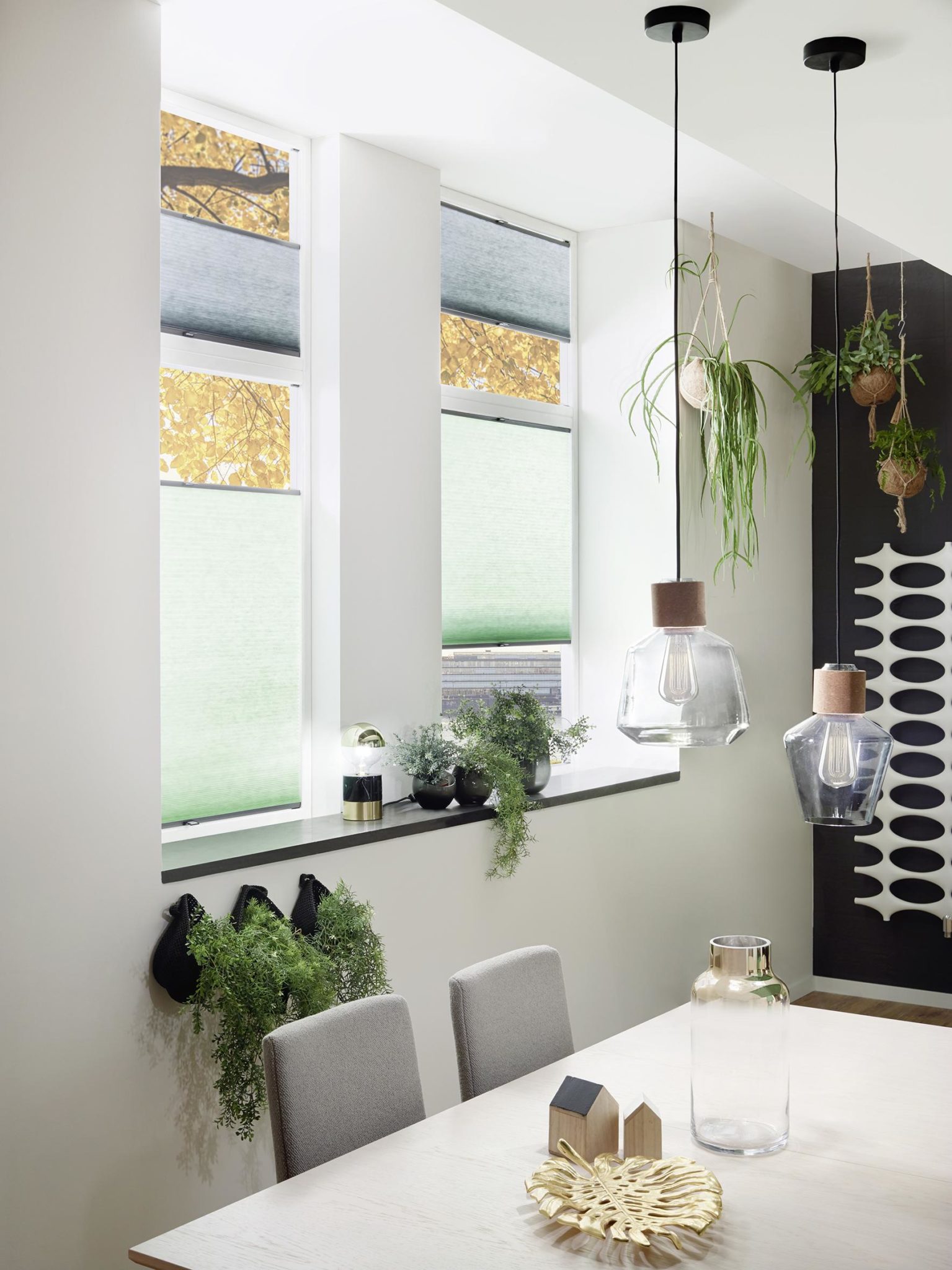 Wabenplissee nach Maß grau und grün