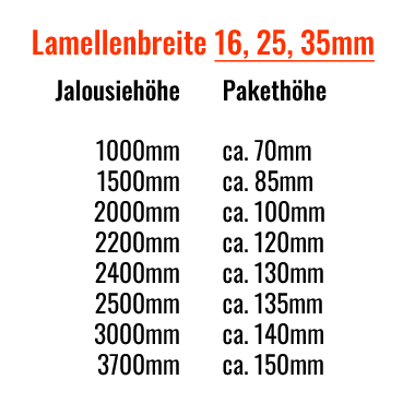 Jalousie Maßanfertigung Höhe der Lamellen