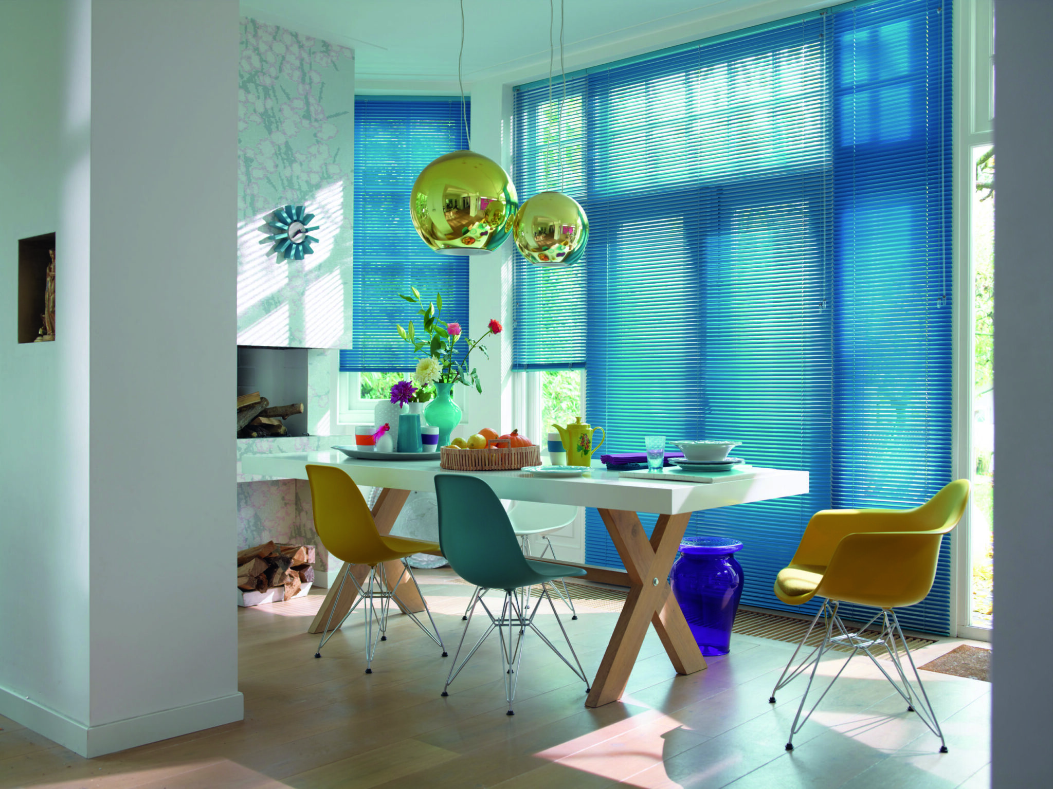 Blaue Jalousie Küche morgens Hamburg